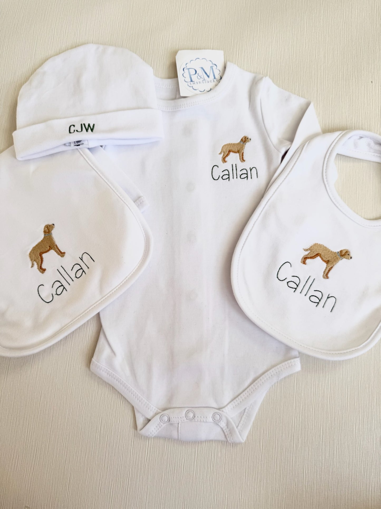 Baby Bundle: Burp Cloth, Bib, Hat & Footie