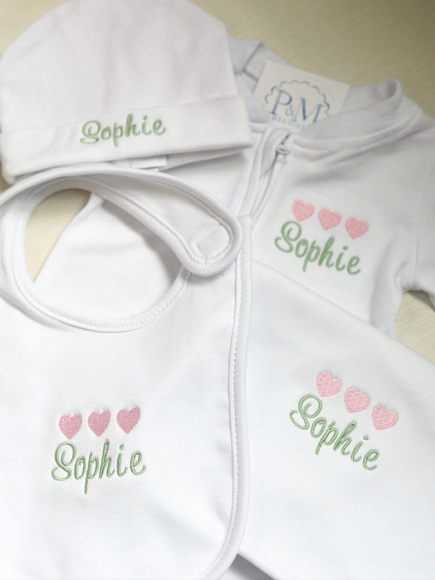 Baby Bundle: Burp Cloth, Bib, Hat & Footie