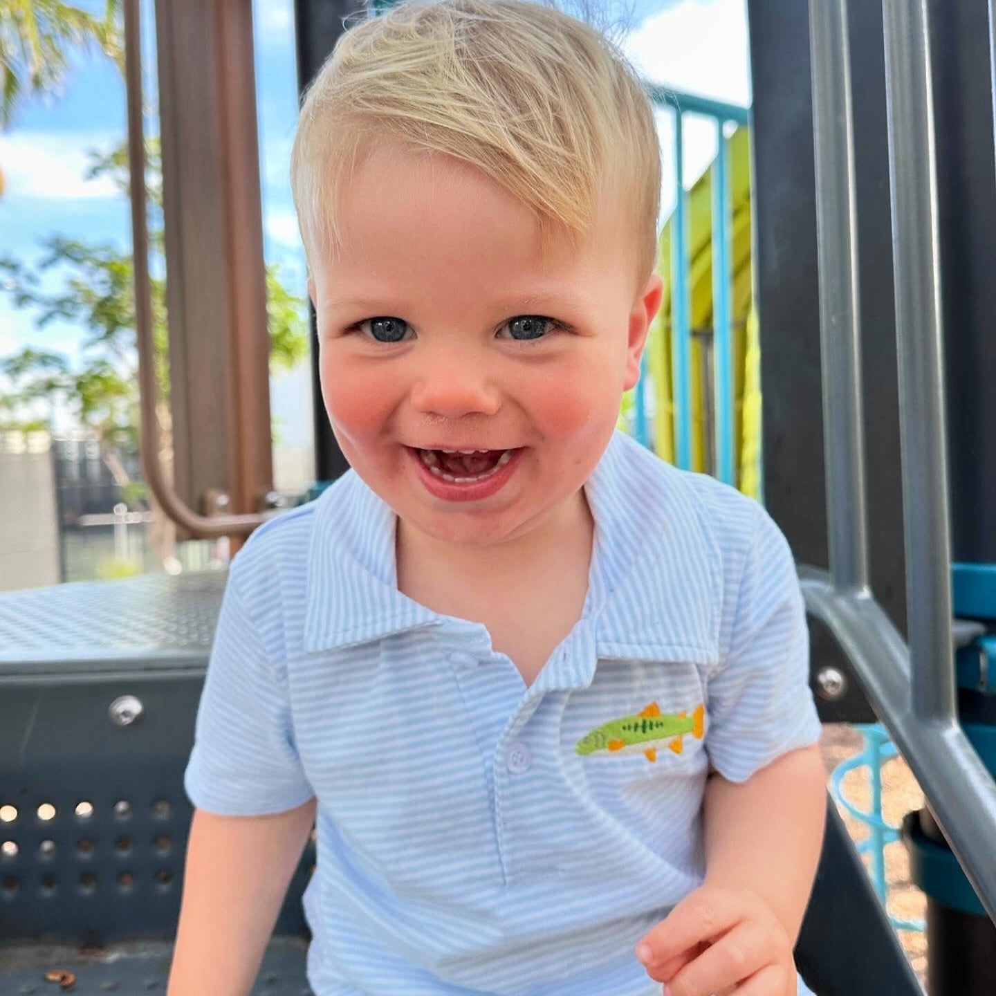 Light Blue Striped Short Sleeve Polo Shirt