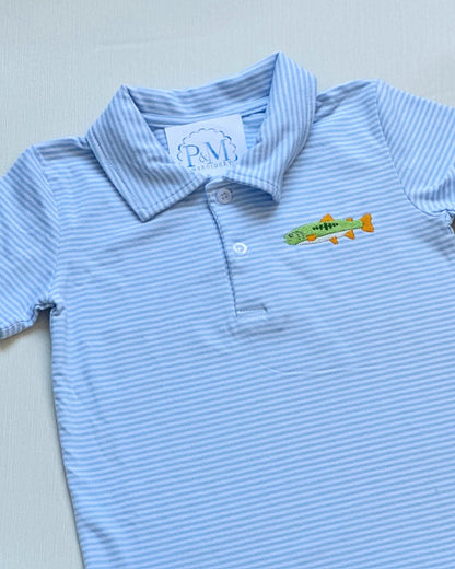 Light Blue Striped Short Sleeve Polo Shirt