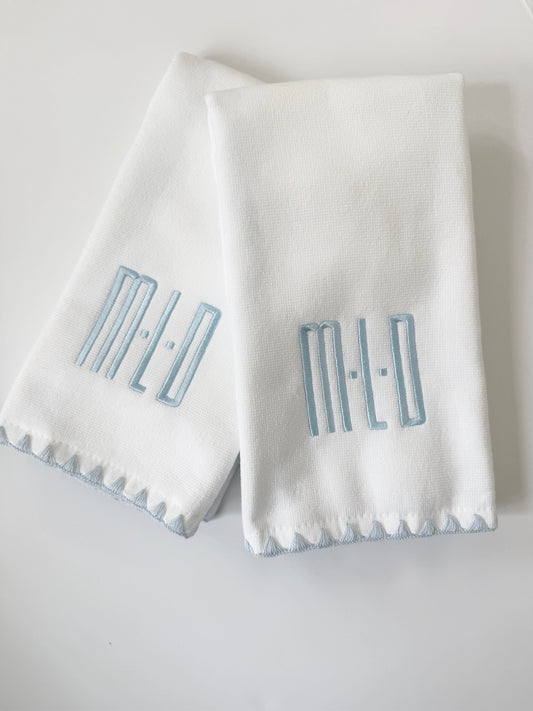 Weezie Light Blue Stitched Edge Powder Bath Hand Towels (pair)