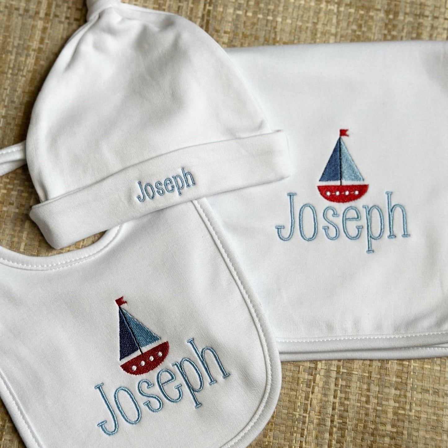 Baby Bundle: Burp Cloth, Bib and Hat