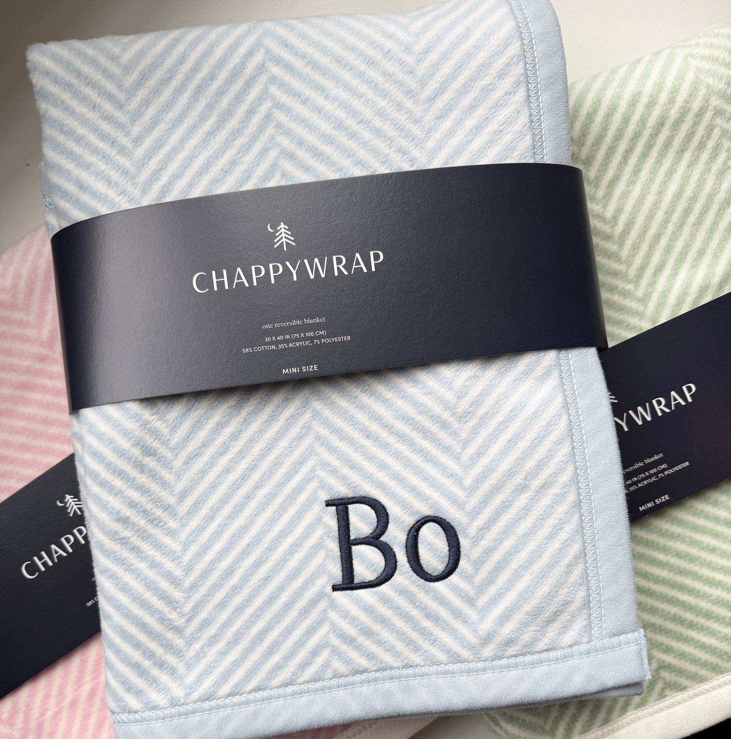 Chappy Wrap Herringbone Blue Mini Blanket