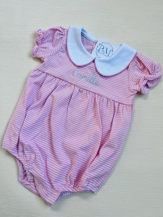 Pink Striped Peter Pan Collar Bubble