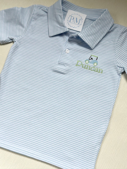 Light Blue Striped Short Sleeve Polo Shirt