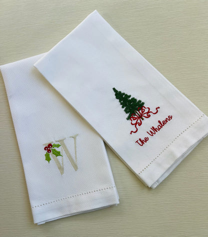 Custom Tree and Wreath Tea Towels with Name