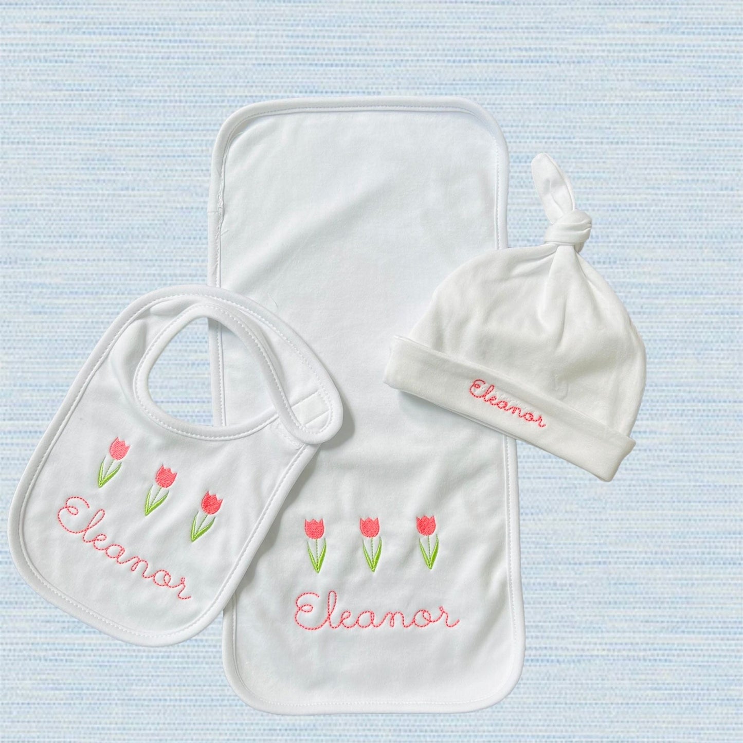 Baby Bundle: Burp Cloth, Bib and Hat