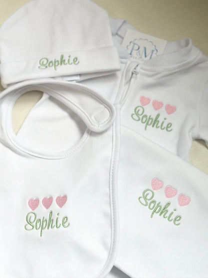 Baby Bundle: Burp Cloth, Bib, Hat & Footie