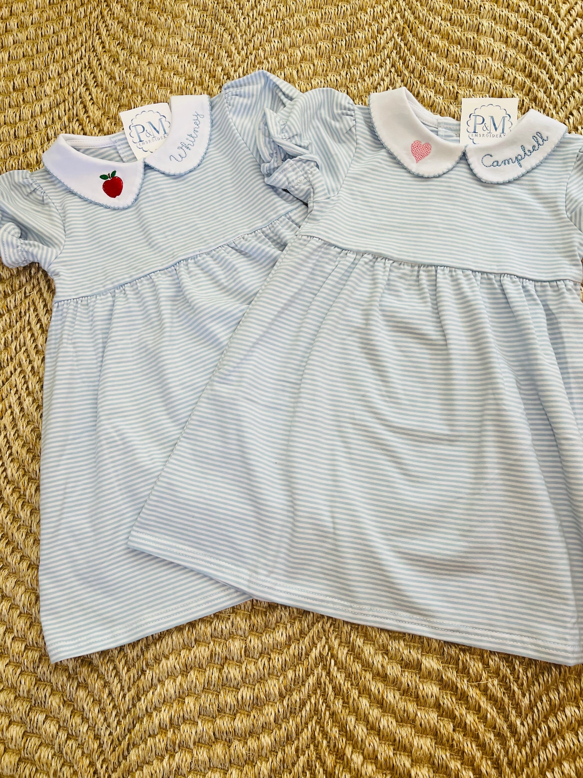 Stripe Peter Pan Collar Dress P&M Embroidery Stripe Peter Pan Collar Dress P&M Embroidery