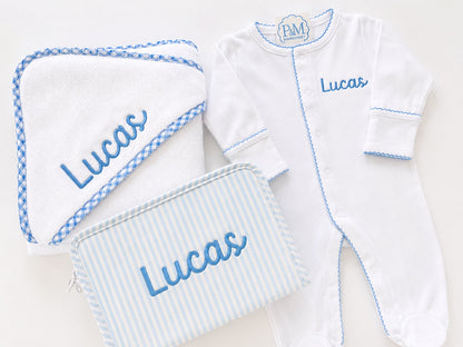 Baby Bundle: Hooded Towel, Onesie & TRVL Pouch
