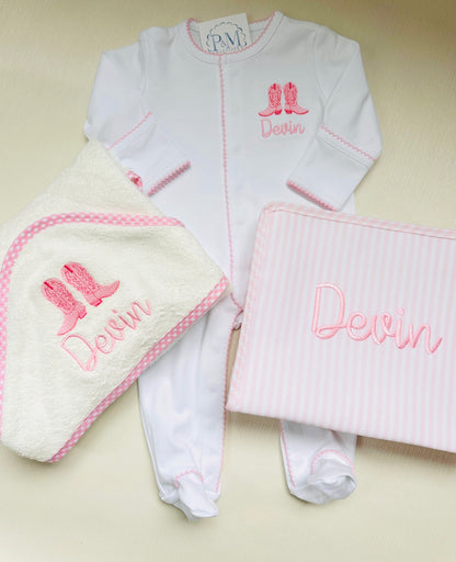 Baby Bundle: Hooded Towel, Onesie & TRVL Pouch
