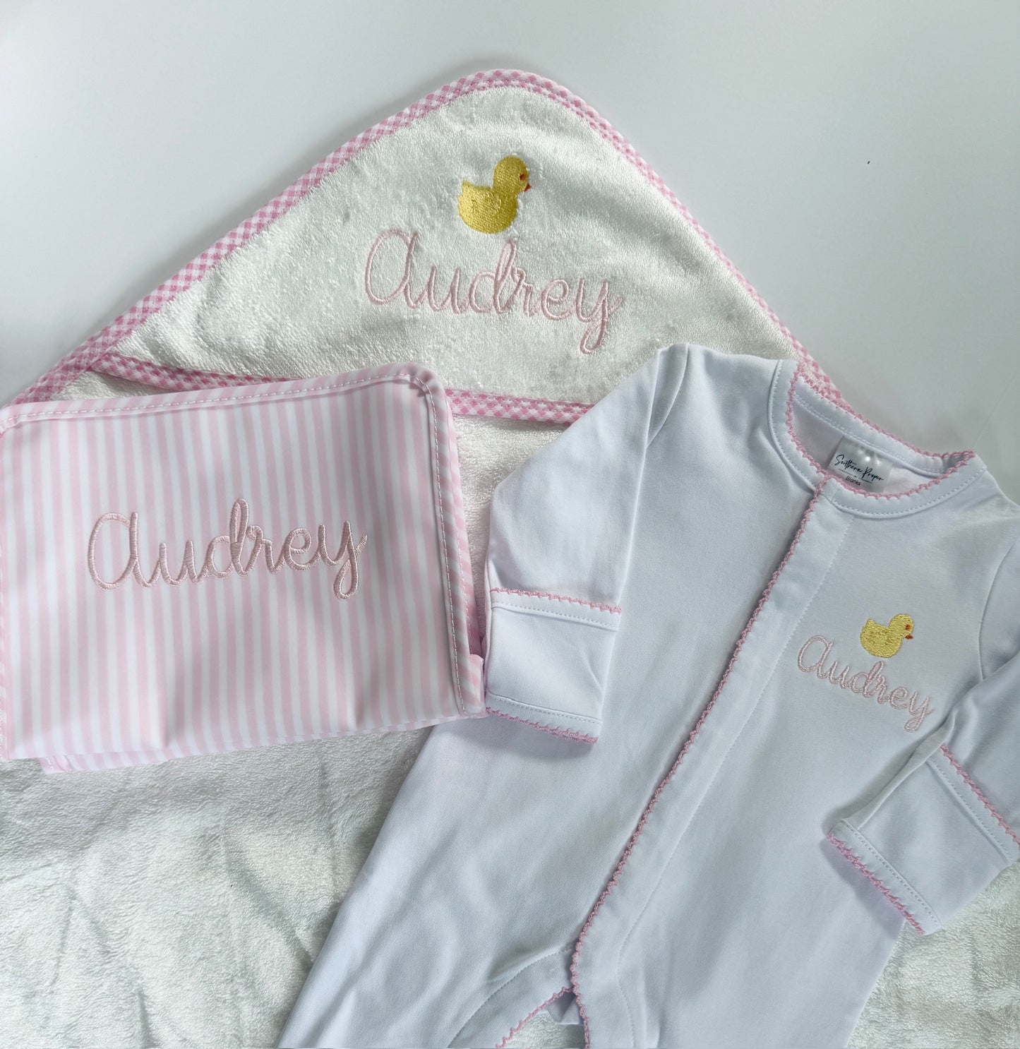 Baby Bundle: Hooded Towel, Onesie & TRVL Pouch