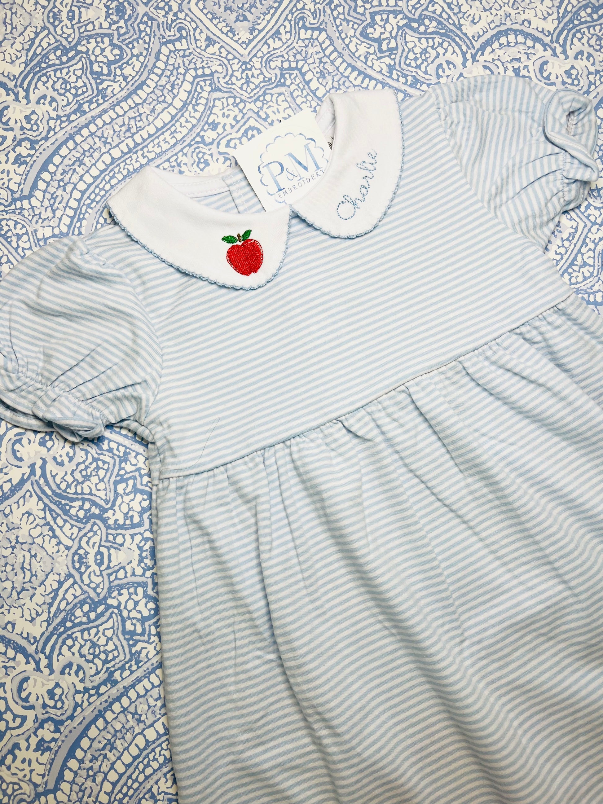 Stripe Peter Pan Collar Dress P&M Embroidery Stripe Peter Pan Collar Dress P&M Embroidery