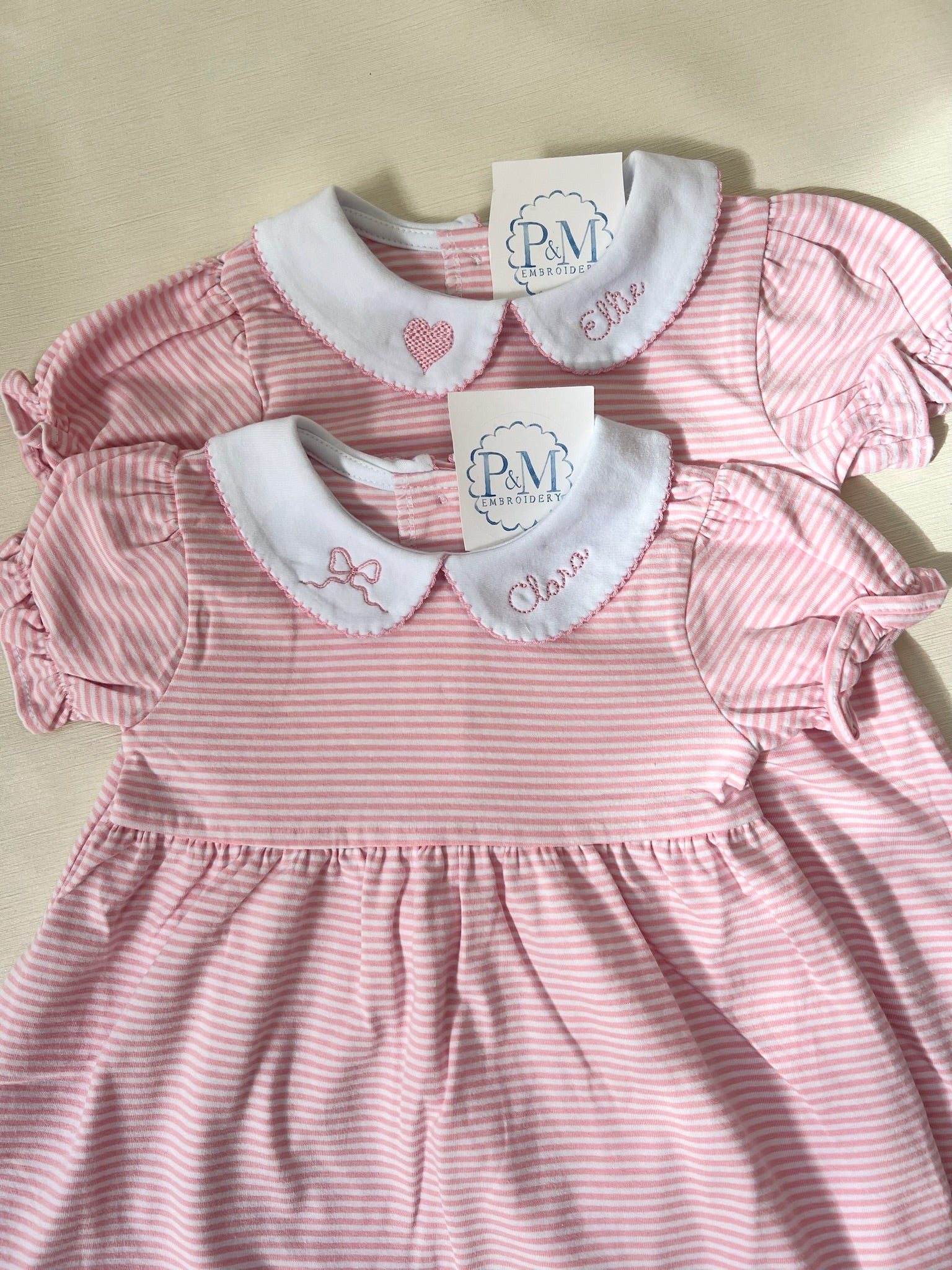 Stripe Peter Pan Collar Dress P&M Embroidery Stripe Peter Pan Collar Dress P&M Embroidery