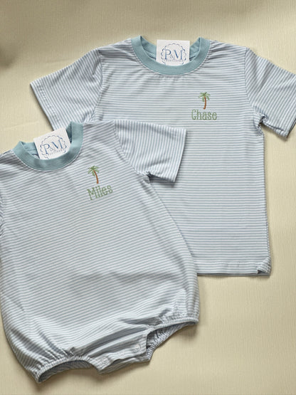 Blue Striped Short Sleeve T-Shirt Bubble