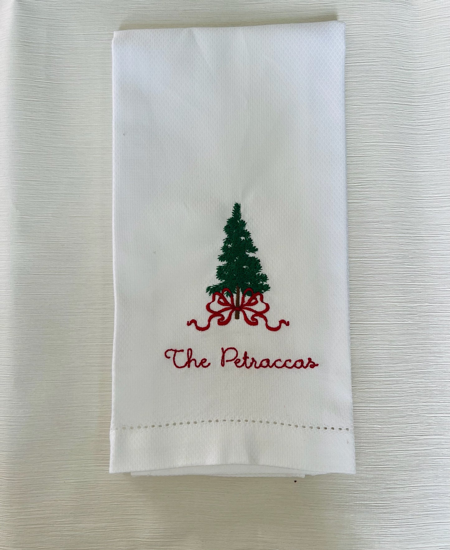 Custom Tree and Wreath Tea Towels with Name