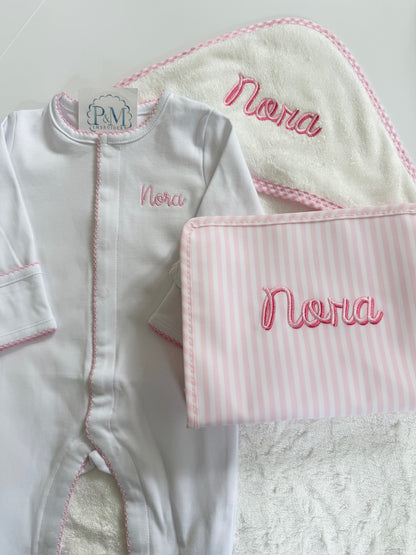 Baby Bundle: Hooded Towel, Onesie & TRVL Pouch