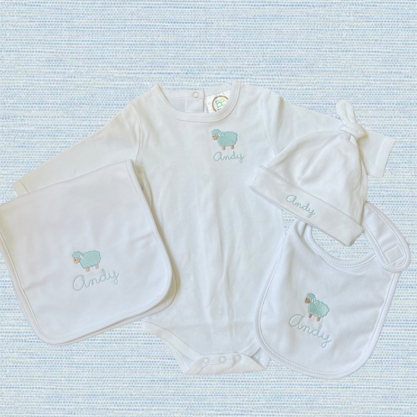 Baby Bundle: Burp Cloth, Bib, Hat & Onesie