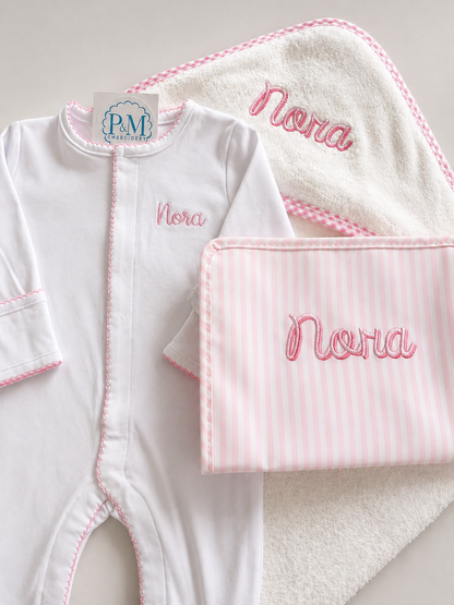 Baby Bundle: Hooded Towel, Onesie & TRVL Pouch
