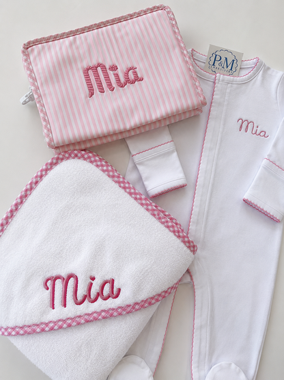 Baby Bundle: Hooded Towel, Onesie & TRVL Pouch