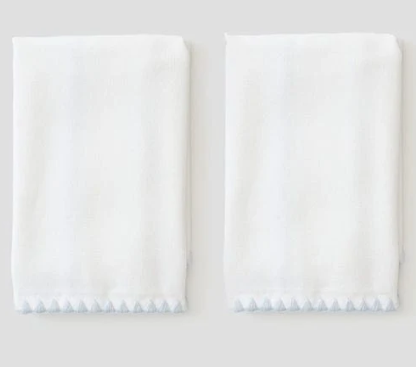 Weezie Light Blue Stitched Edge Powder Bath Hand Towels (pair)