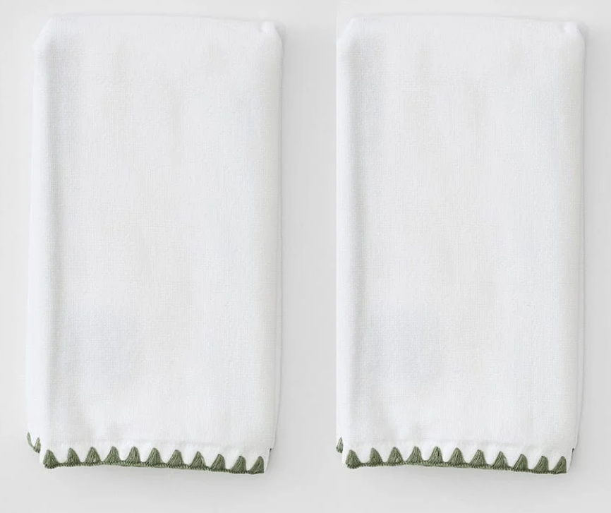 Weezie Green Stitched Edge Powder Bath Hand Towels (pair)