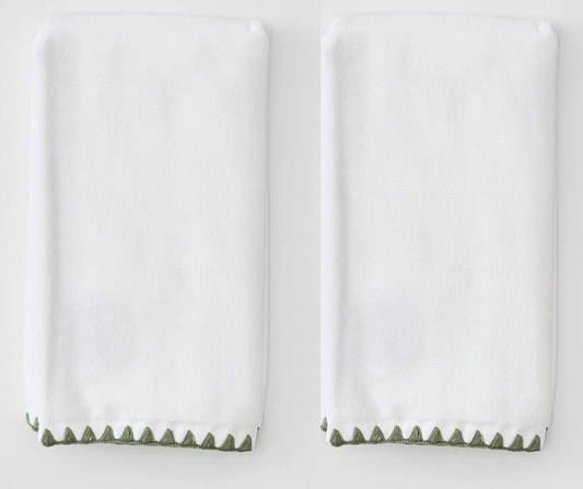 Weezie Green Stitched Edge Powder Bath Hand Towels (pair)